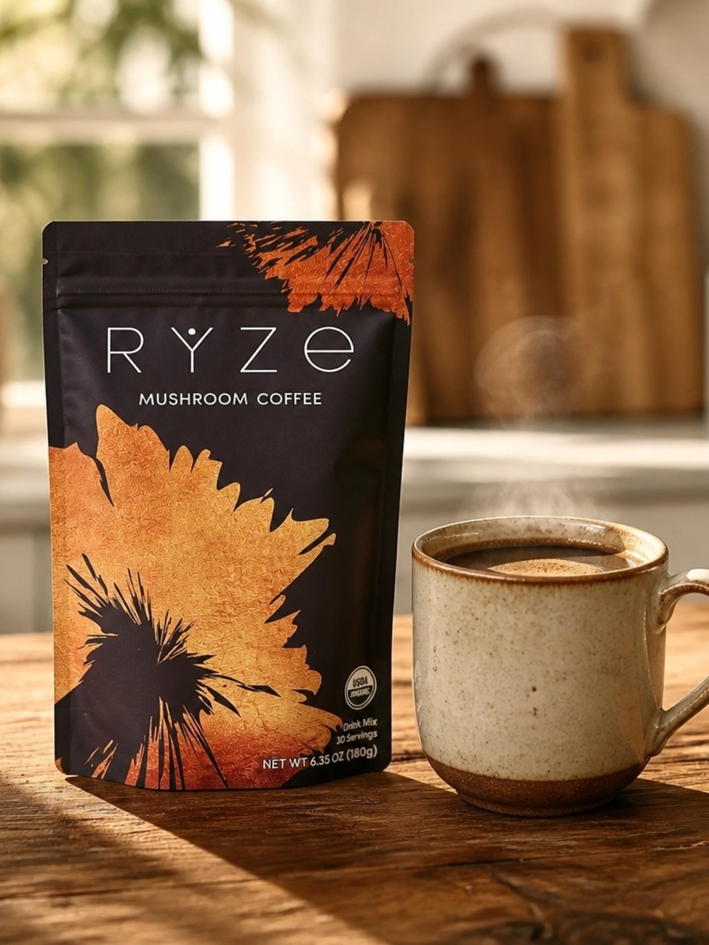 RYZE Mushroom Coffee - Black with Gold Accent